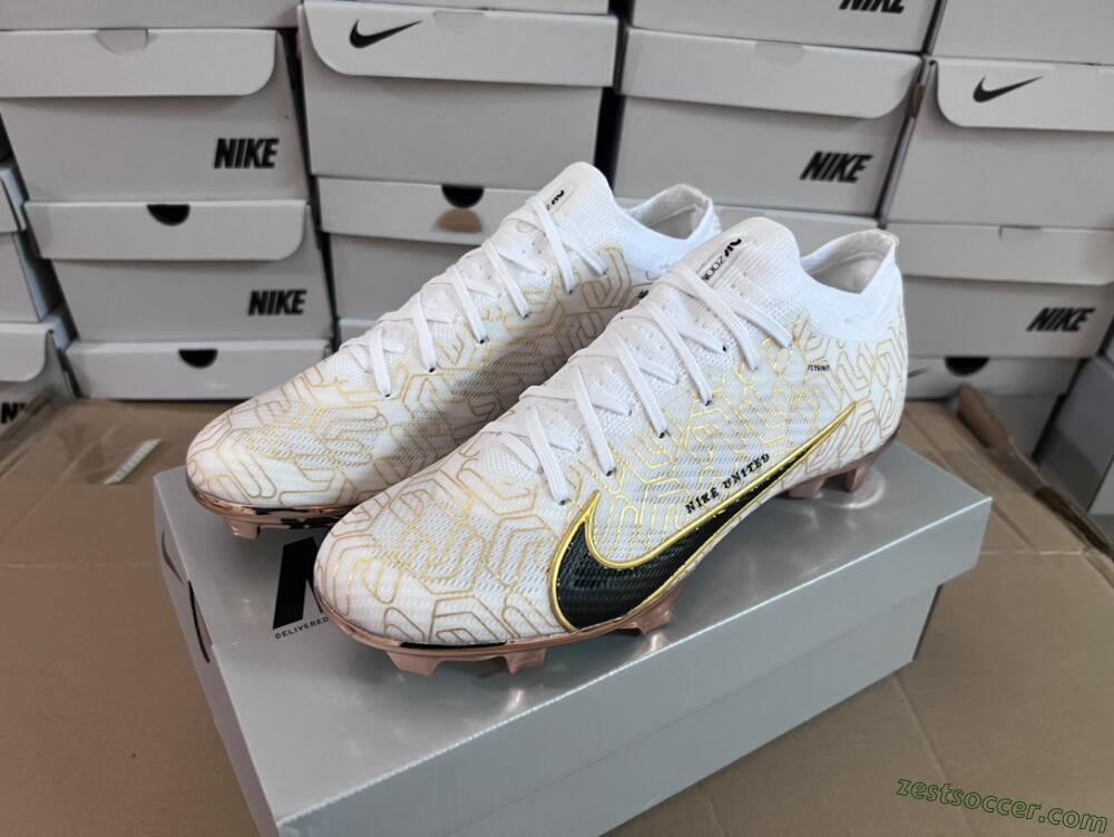 Nike Air Zoom Mercurial Vapor 15 Elite FG Low-Tops Soccer Cleats - White/Gold/Black