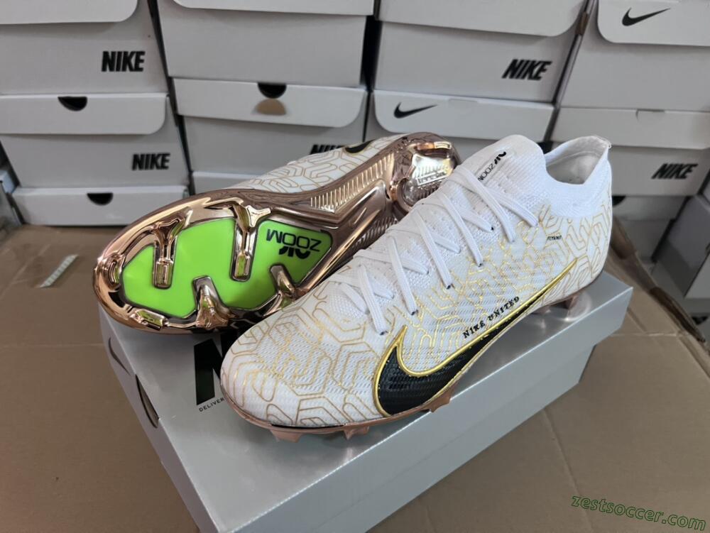 Nike Air Zoom Mercurial Vapor 15 Elite FG Low-Tops Soccer Cleats - White/Gold/Black