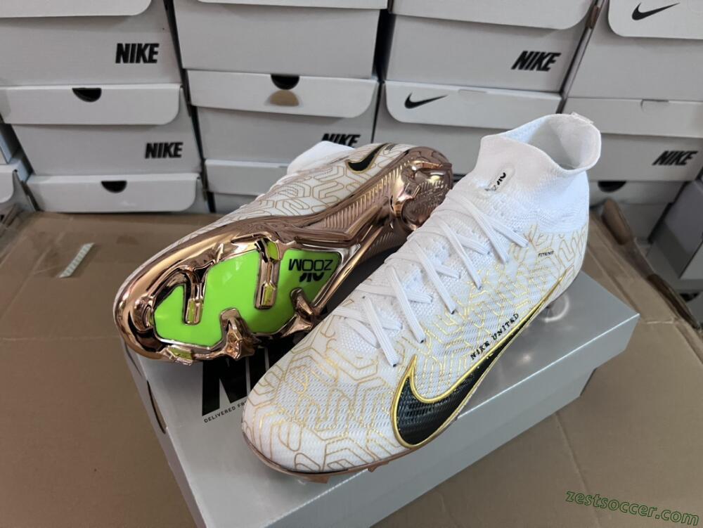 Nike Air Zoom Mercurial Superfly 9 Elite MR FG High-Tops Soccer Cleats - White/Black/Gold