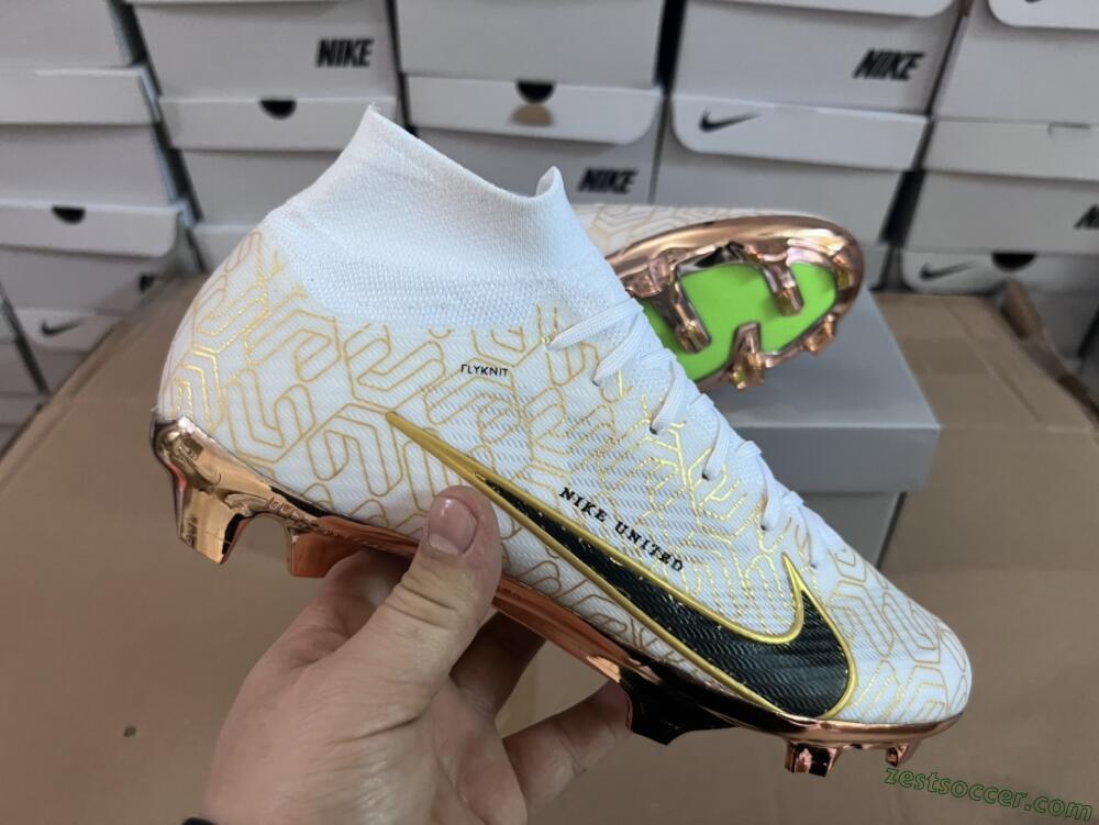 Nike Air Zoom Mercurial Superfly 9 Elite MR FG High-Tops Soccer Cleats - White/Black/Gold