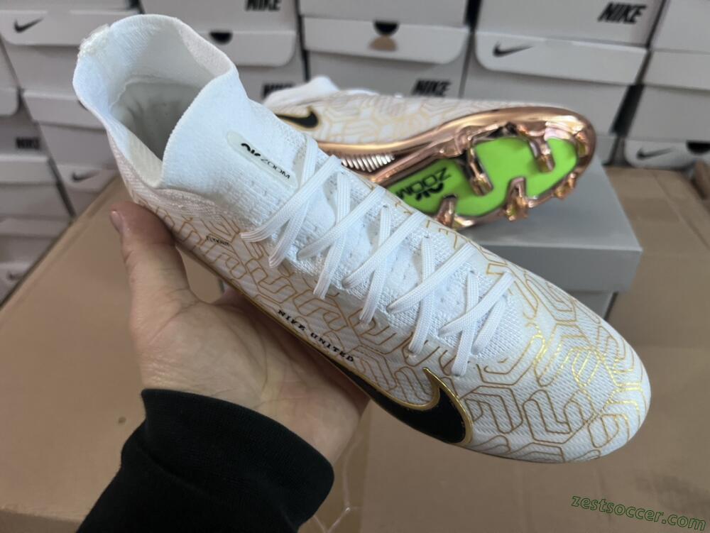 Nike Air Zoom Mercurial Superfly 9 Elite MR FG High-Tops Soccer Cleats - White/Black/Gold