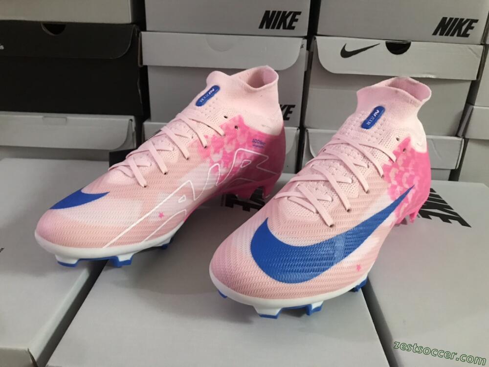 Nike Air Zoom Mercurial Superfly 9 Elite FG High-Tops Soccer Cleats - Pink/Blue/White