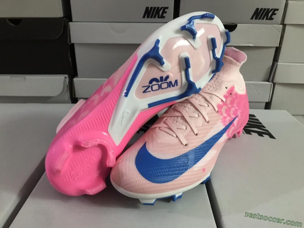 Nike Air Zoom Mercurial Superfly 9 Elite FG High-Tops Soccer Cleats - Pink/Blue/White