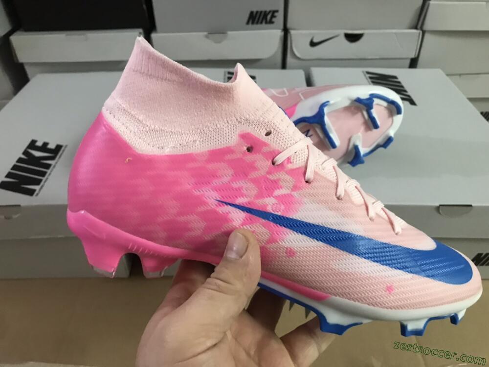 Nike Air Zoom Mercurial Superfly 9 Elite FG High-Tops Soccer Cleats - Pink/Blue/White