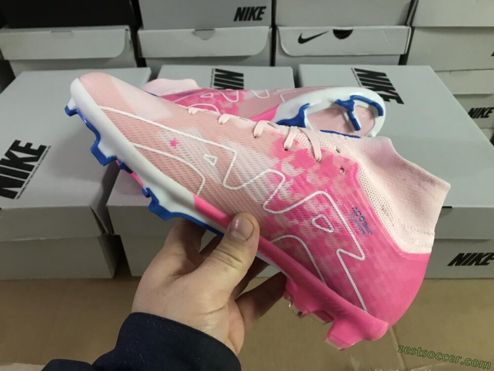 Nike Air Zoom Mercurial Superfly 9 Elite FG High-Tops Soccer Cleats - Pink/Blue/White