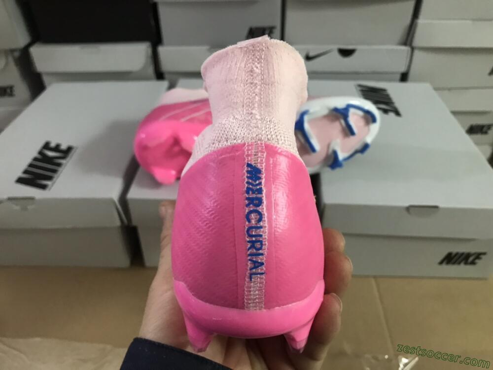 Nike Air Zoom Mercurial Superfly 9 Elite FG High-Tops Soccer Cleats - Pink/Blue/White