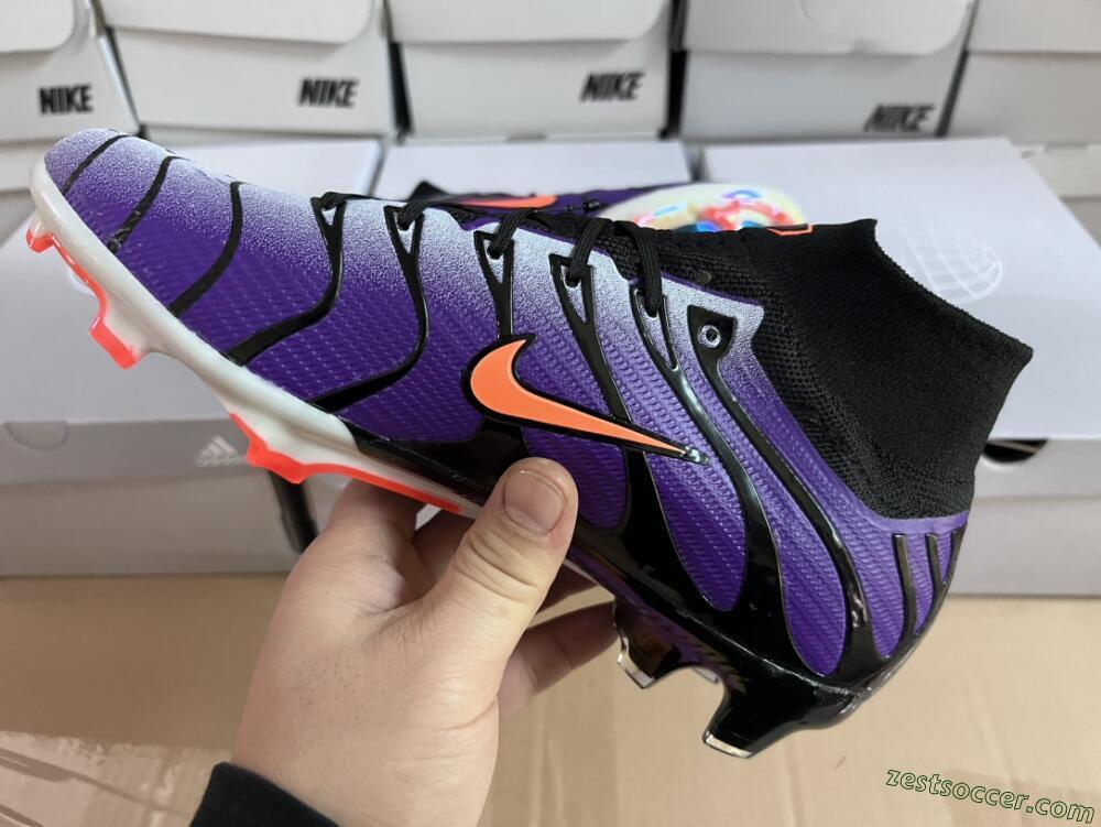 Nike Air Zoom Mercurial Superfly 9 Elite FG High-Tops Soccer Cleats - Purple/Black/Orange/Gold