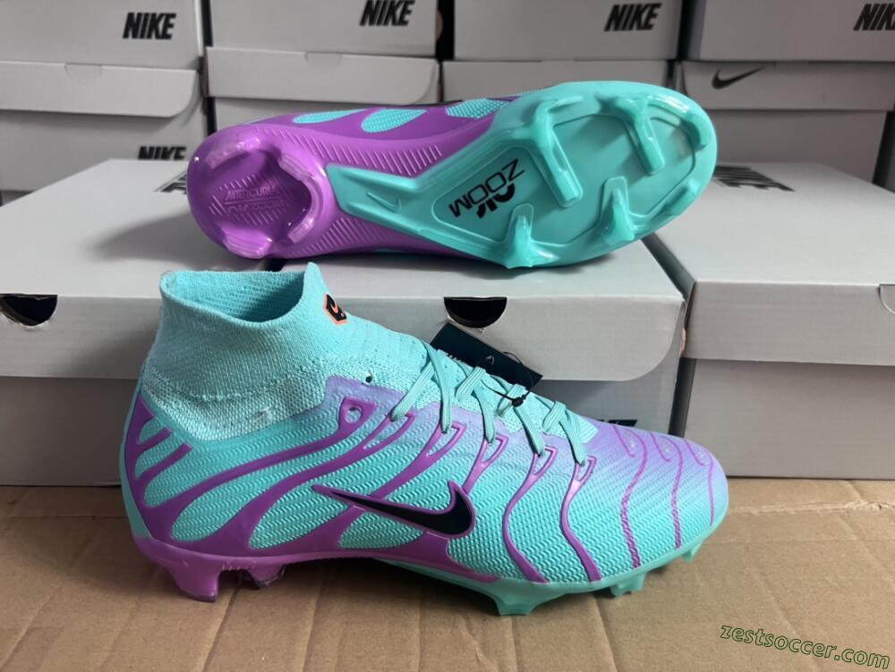 Nike Air Zoom Mercurial Superfly 9 Elite FG High-Tops Soccer Cleats - Jade/Purple/Black