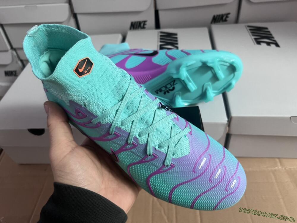 Nike Air Zoom Mercurial Superfly 9 Elite FG High-Tops Soccer Cleats - Jade/Purple/Black