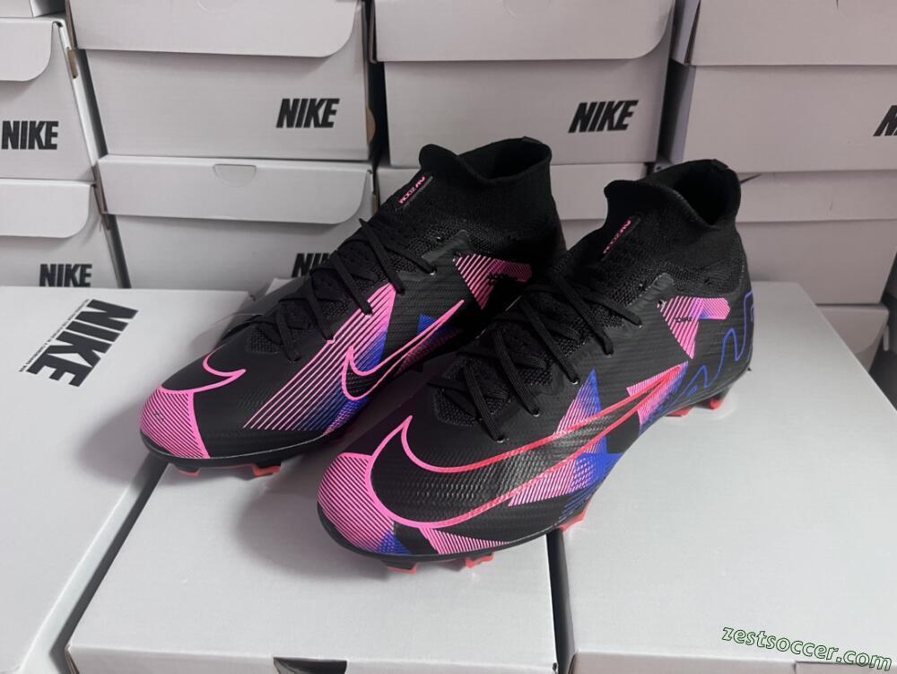 Nike Air Zoom Mercurial Superfly 9 Elite FG High-Tops Soccer Cleats - Black/Purple/Pink