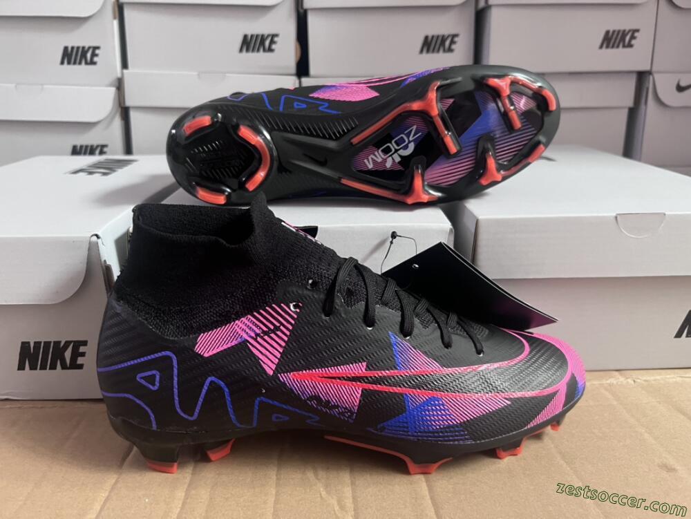 Nike Air Zoom Mercurial Superfly 9 Elite FG High-Tops Soccer Cleats - Black/Purple/Pink