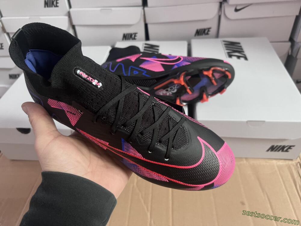 Nike Air Zoom Mercurial Superfly 9 Elite FG High-Tops Soccer Cleats - Black/Purple/Pink
