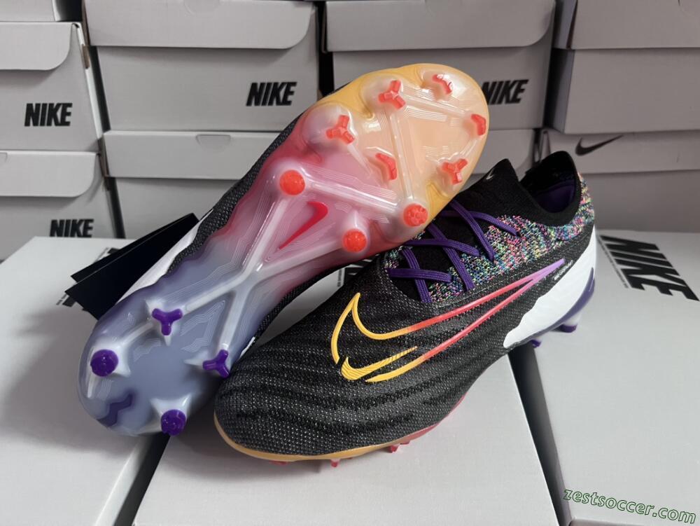 Nike Phantom GX Elite FG Low-Tops Soccer Cleats - Black/Purple/Rainbow