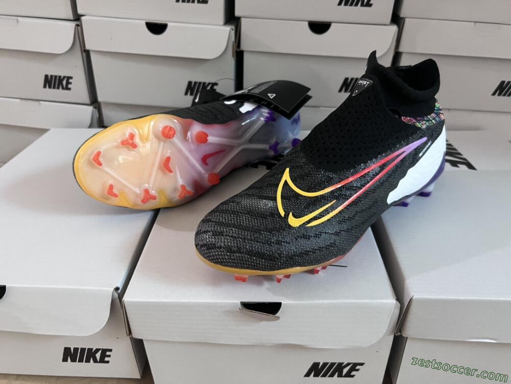 Nike Phantom GX Elite FG High-Tops Soccer Cleats - Black/Yellow/Orange/Purple