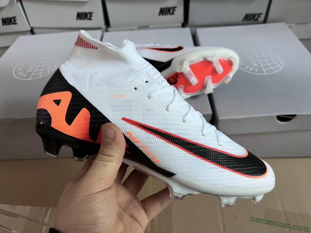Nike Air Zoom Mercurial Superfly 9 Elite FG High-Tops Soccer Cleats - White/Orange/Black