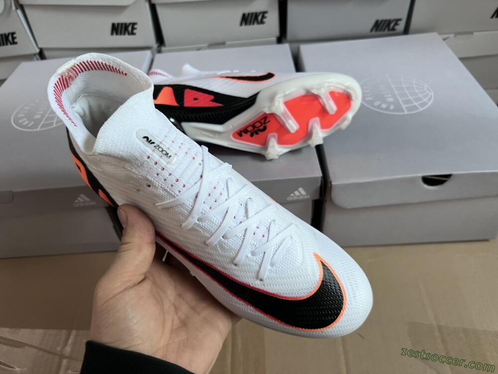 Nike Air Zoom Mercurial Superfly 9 Elite FG High-Tops Soccer Cleats - White/Orange/Black