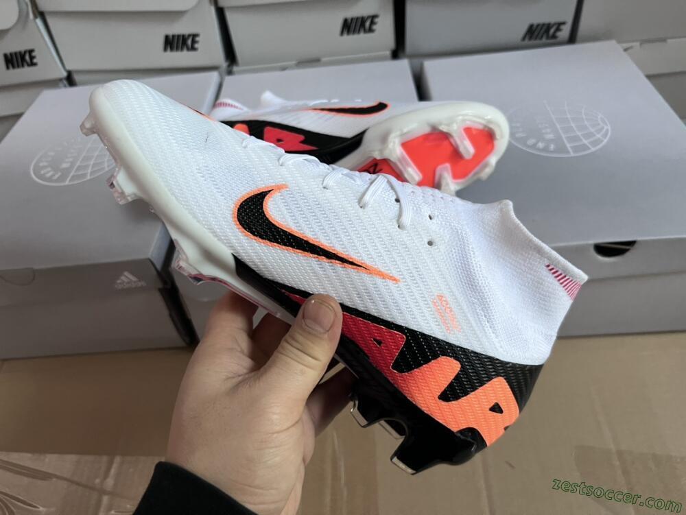 Nike Air Zoom Mercurial Superfly 9 Elite FG High-Tops Soccer Cleats - White/Orange/Black