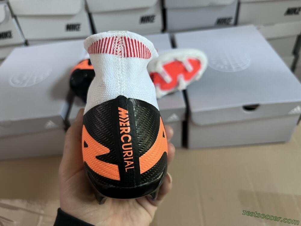 Nike Air Zoom Mercurial Superfly 9 Elite FG High-Tops Soccer Cleats - White/Orange/Black