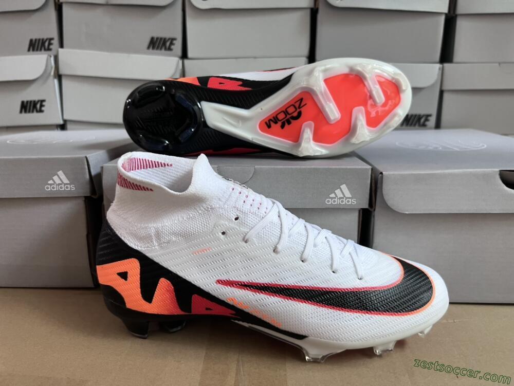 Nike Air Zoom Mercurial Superfly 9 Elite FG High-Tops Soccer Cleats - White/Orange/Black