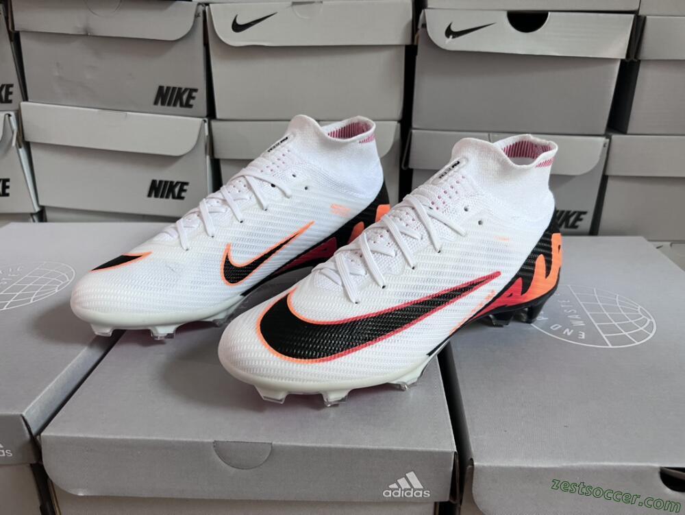 Nike Air Zoom Mercurial Superfly 9 Elite FG High-Tops Soccer Cleats - White/Orange/Black