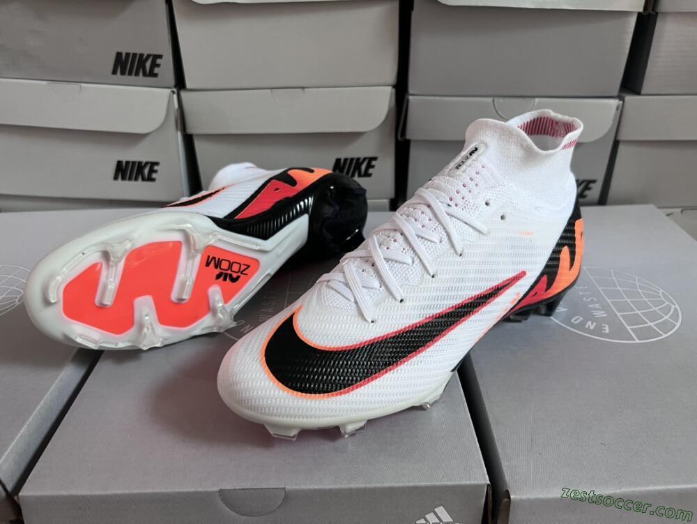 Nike Air Zoom Mercurial Superfly 9 Elite FG High-Tops Soccer Cleats - White/Orange/Black