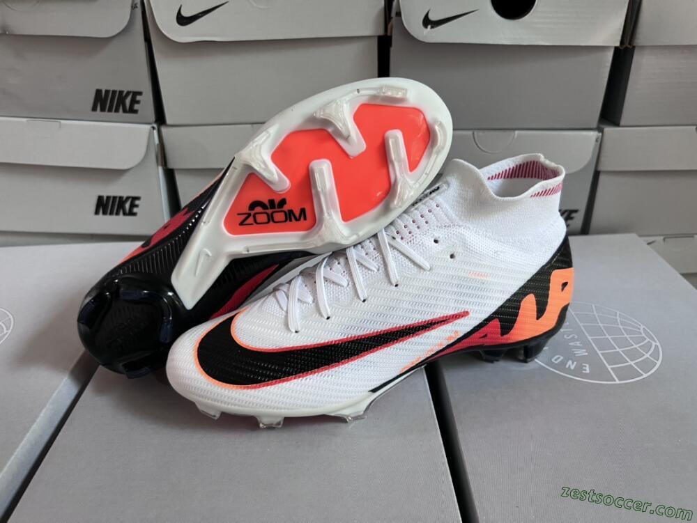 Nike Air Zoom Mercurial Superfly 9 Elite FG High-Tops Soccer Cleats - White/Orange/Black