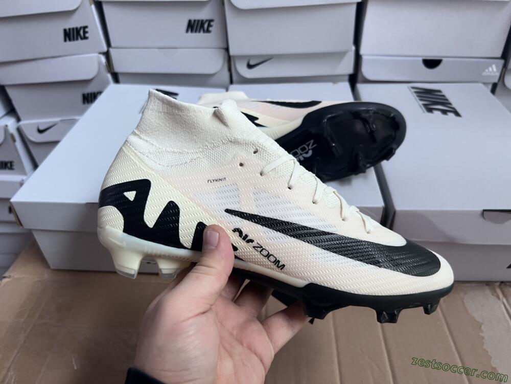 Nike Air Zoom Mercurial Superfly 9 Elite FG High-Tops Soccer Cleats - Beige/Black