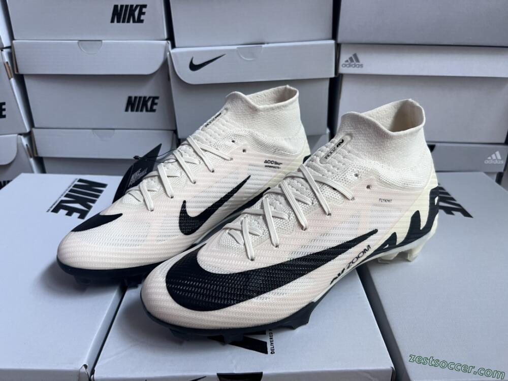 Nike Air Zoom Mercurial Superfly 9 Elite FG High-Tops Soccer Cleats - Beige/Black