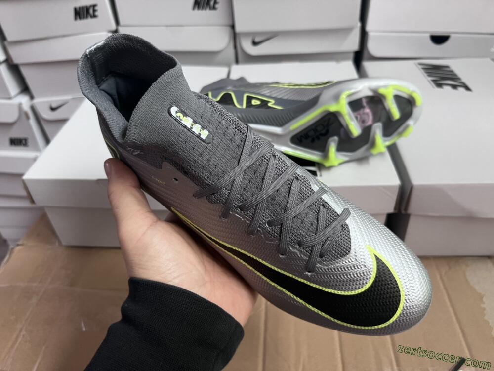 Nike Air Zoom Mercurial Superfly 9 Elite FG High-Tops Soccer Cleats - Silver/Grey/Green