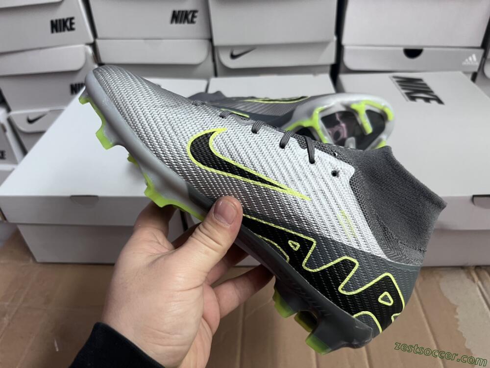 Nike Air Zoom Mercurial Superfly 9 Elite FG High-Tops Soccer Cleats - Silver/Grey/Green