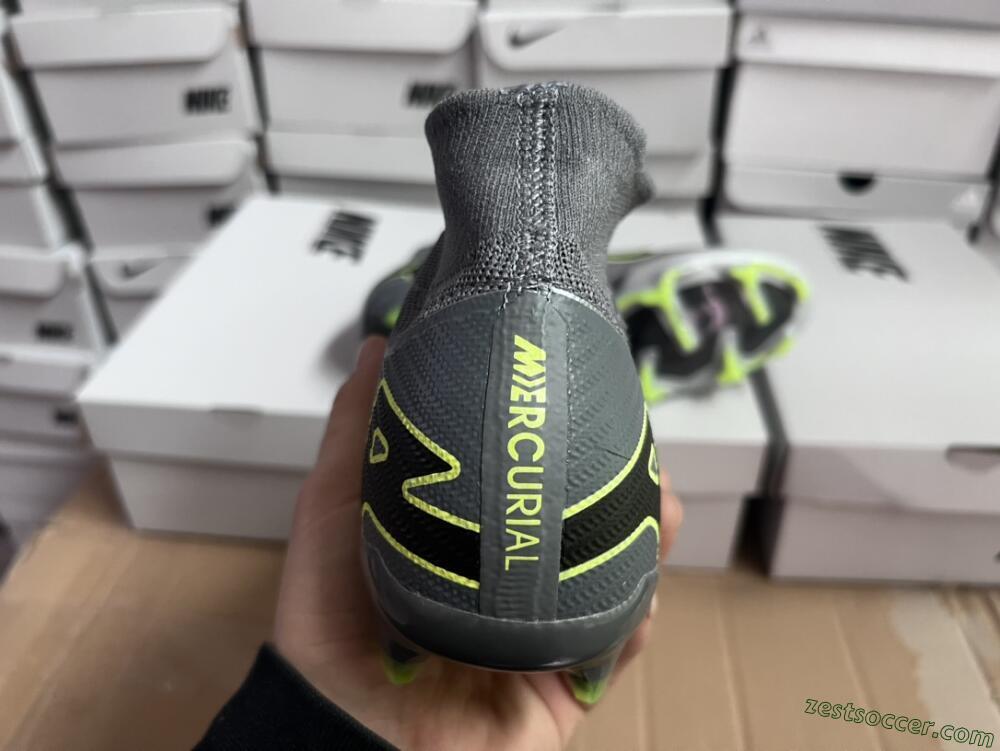 Nike Air Zoom Mercurial Superfly 9 Elite FG High-Tops Soccer Cleats - Silver/Grey/Green