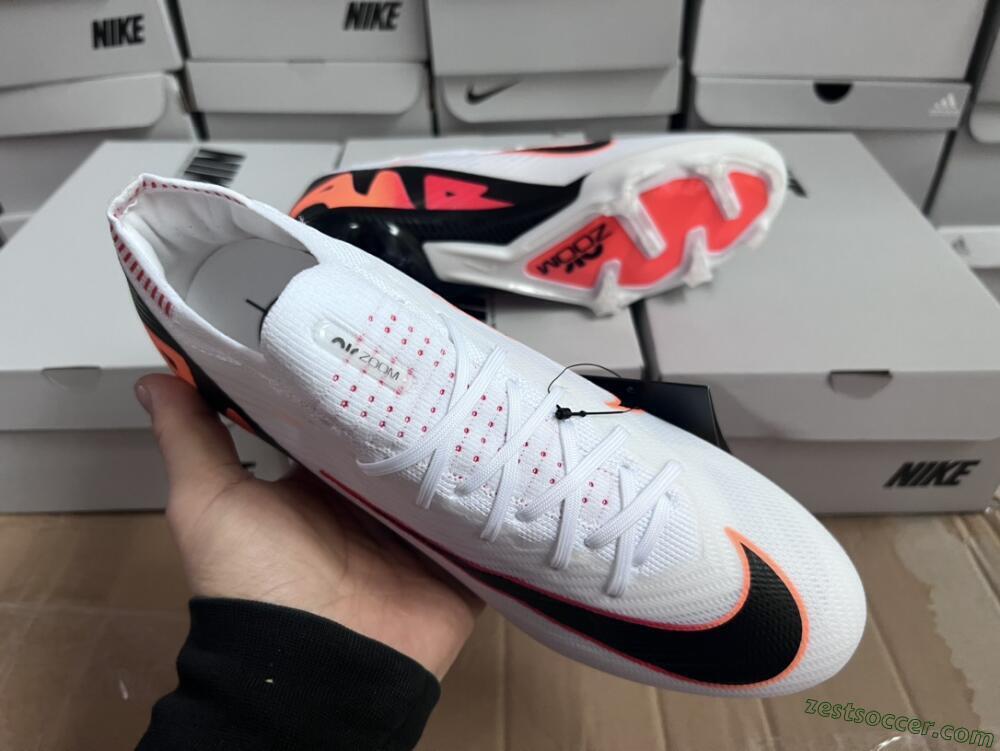 Nike Air Zoom Mercurial Vapor 15 Elite FG Low-Tops Soccer Cleats - White/Orange/Black