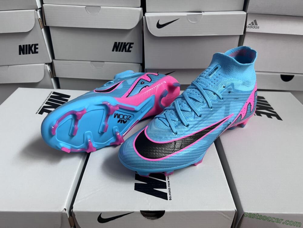 Nike Air Zoom Mercurial Superfly 9 Elite FG High-Tops Soccer Cleats - Blue/Pink/Black