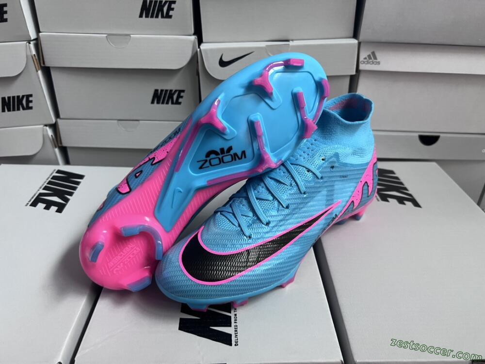 Nike Air Zoom Mercurial Superfly 9 Elite FG High-Tops Soccer Cleats - Blue/Pink/Black