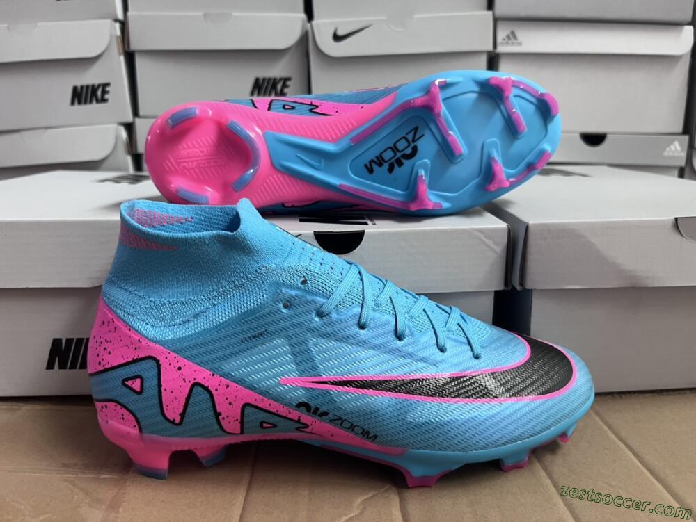 Nike Air Zoom Mercurial Superfly 9 Elite FG High-Tops Soccer Cleats - Blue/Pink/Black