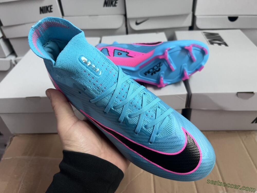 Nike Air Zoom Mercurial Superfly 9 Elite FG High-Tops Soccer Cleats - Blue/Pink/Black