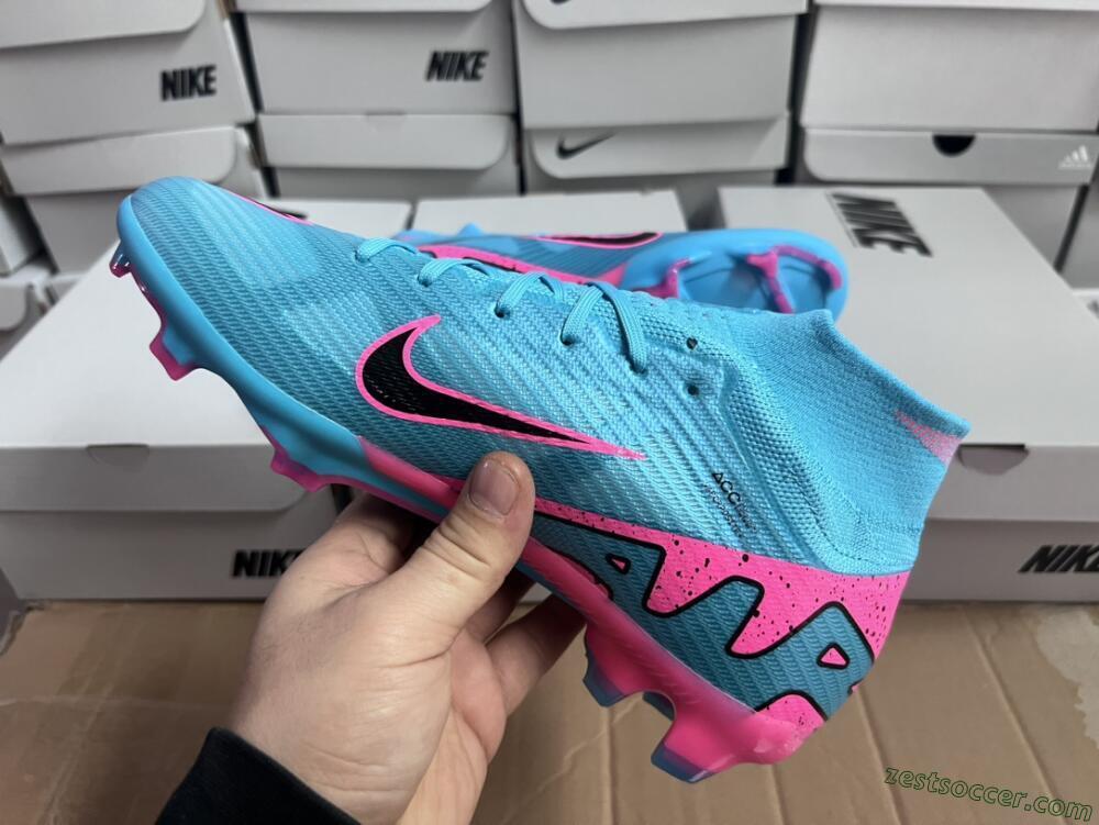 Nike Air Zoom Mercurial Superfly 9 Elite FG High-Tops Soccer Cleats - Blue/Pink/Black