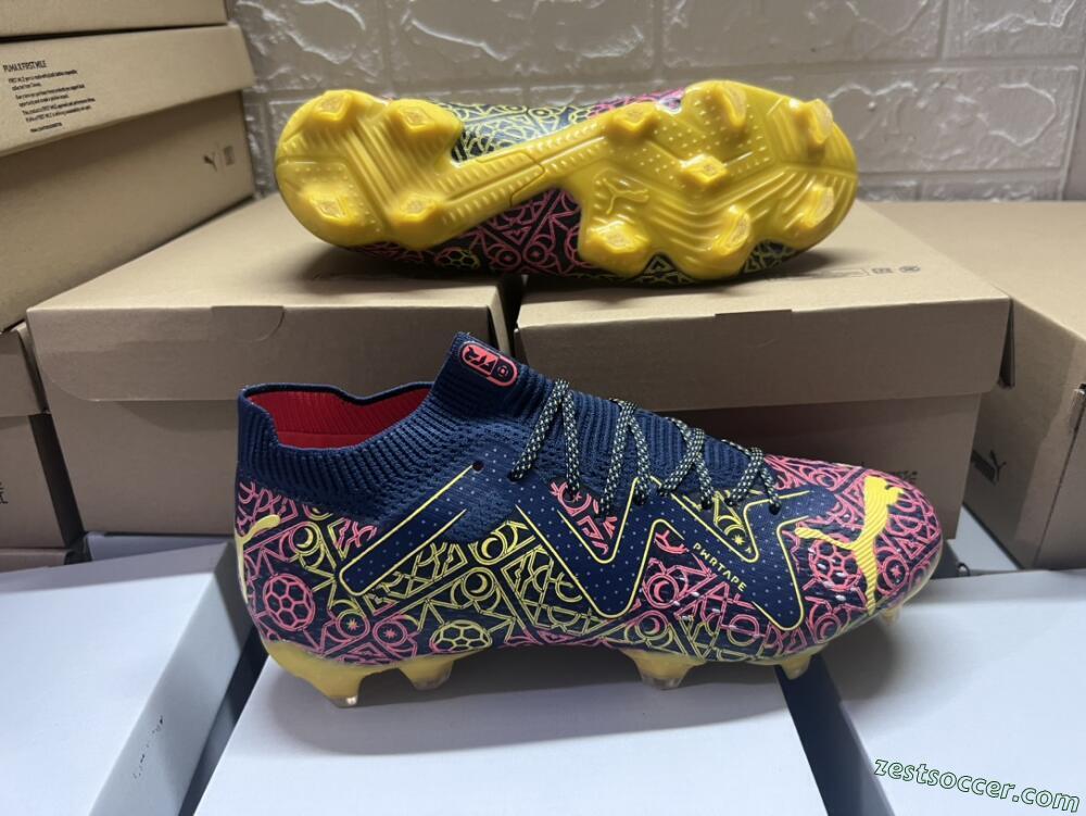 Puma Future Ultimate Limited Edition FG Low-Tops Soccer Cleats - Blue/Yellow/Red