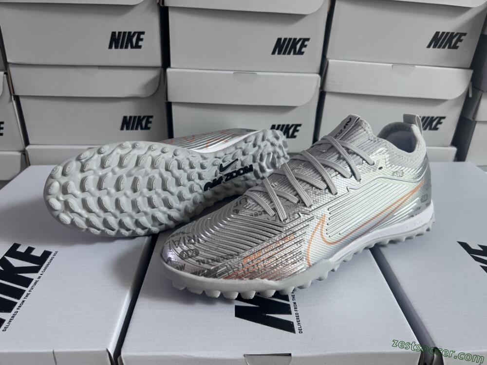 Nike Air Zoom Mercurial Vapor 15 Pro TF Low-Tops Soccer Shoes - Silver/Gold/Black