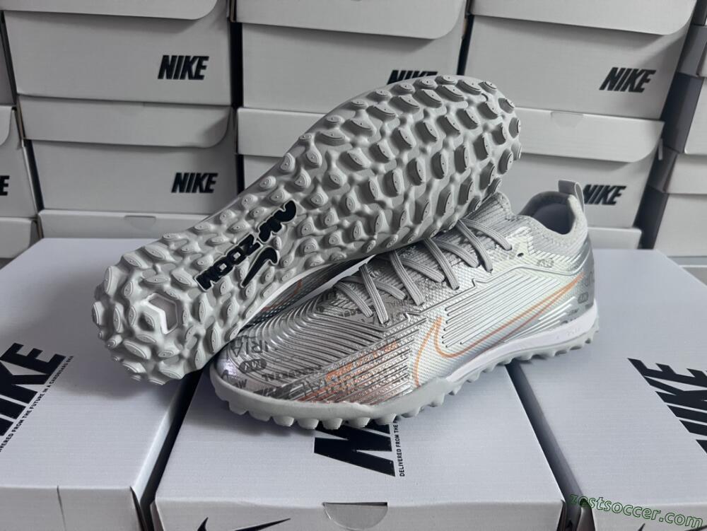 Nike Air Zoom Mercurial Vapor 15 Pro TF Low-Tops Soccer Shoes - Silver/Gold/Black