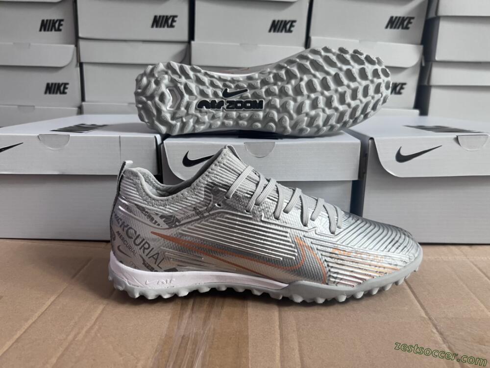 Nike Air Zoom Mercurial Vapor 15 Pro TF Low-Tops Soccer Shoes - Silver/Gold/Black