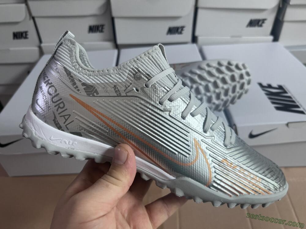 Nike Air Zoom Mercurial Vapor 15 Pro TF Low-Tops Soccer Shoes - Silver/Gold/Black