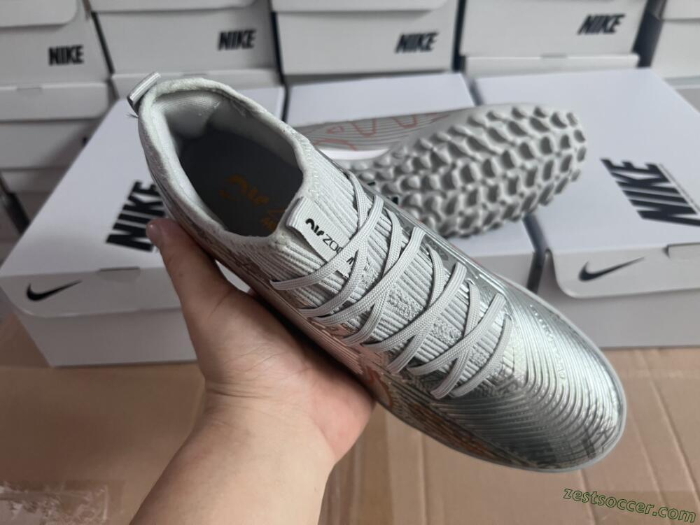 Nike Air Zoom Mercurial Vapor 15 Pro TF Low-Tops Soccer Shoes - Silver/Gold/Black