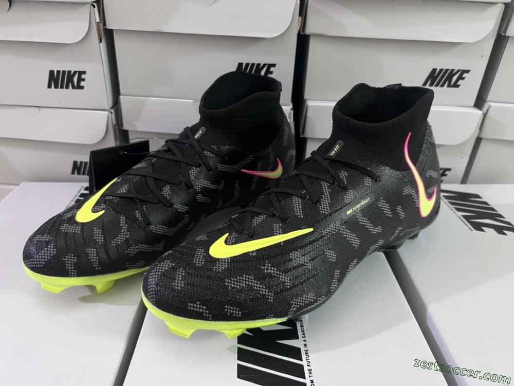 Nike Phantom Luna Elite FG High-Tops Soccer Cleats - Black/Yellow/Pink