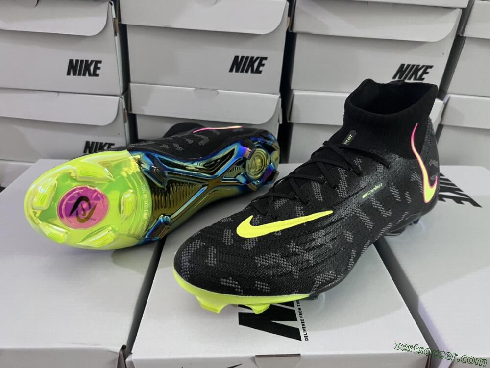 Nike Phantom Luna Elite FG High-Tops Soccer Cleats - Black/Yellow/Pink