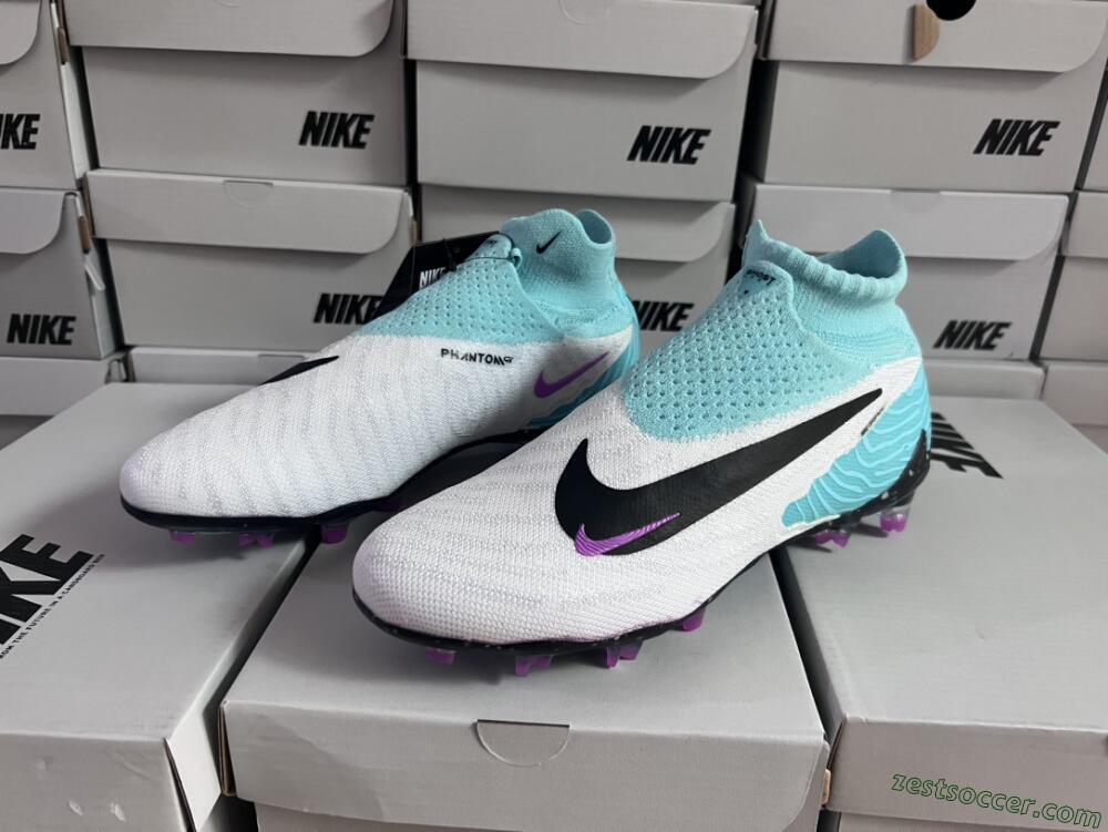 Nike Phantom GX Elite DF FG High-Tops Soccer Cleats - White/Purple/Jade