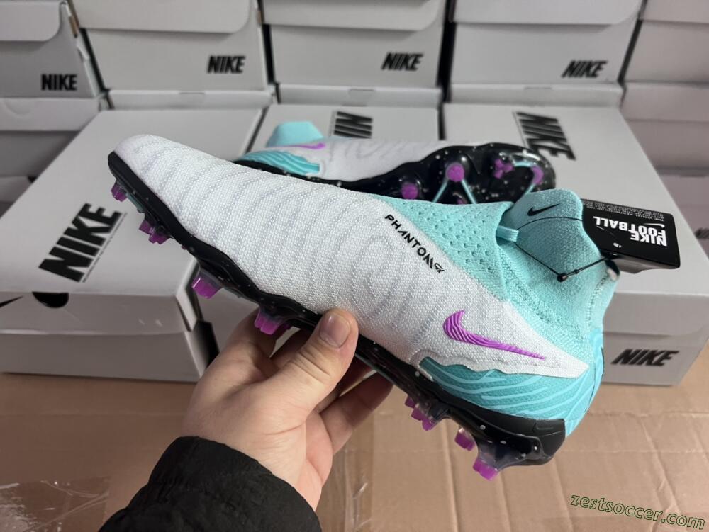 Nike Phantom GX Elite DF FG High-Tops Soccer Cleats - White/Purple/Jade