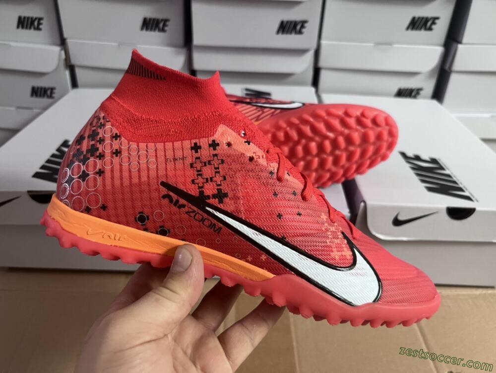 Nike Air Zoom Mercurial Superfly 9 Elite TF High-Tops Soccer Shoes - Red/White/Black