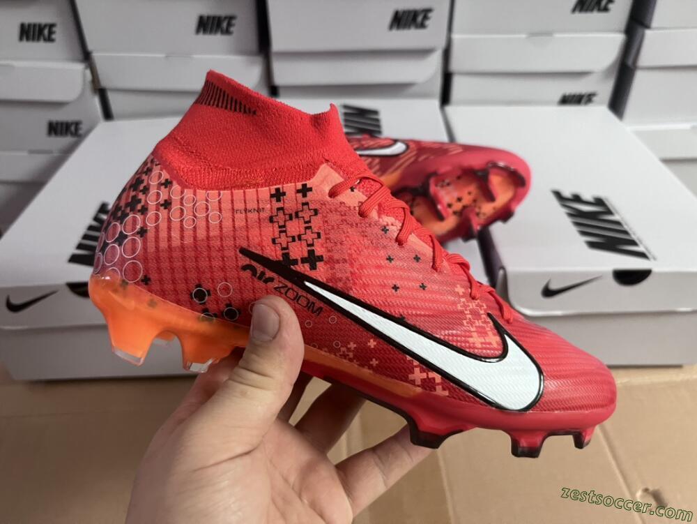 Nike Air Zoom Mercurial Superfly 9 Elite FG High-Tops Soccer Cleats - Orange/White/Black