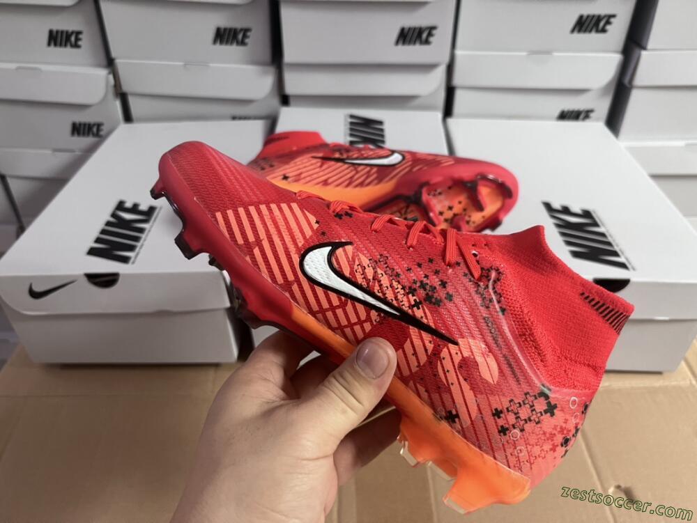 Nike Air Zoom Mercurial Superfly 9 Elite FG High-Tops Soccer Cleats - Orange/White/Black